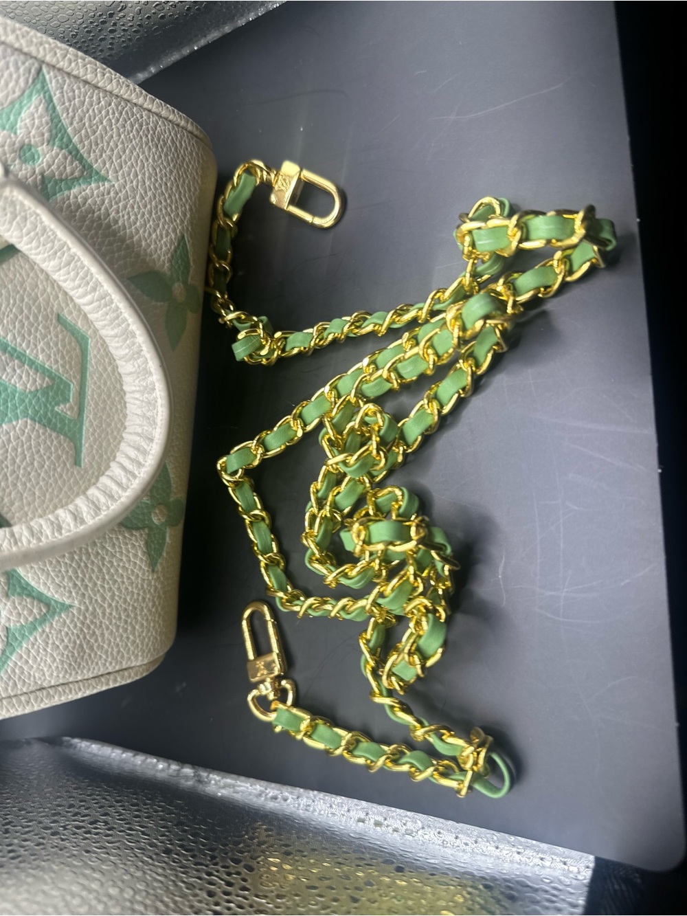 FASHION White & Mint Monogram Mini Satchel with Gold Hardware - Picture 5 of 5